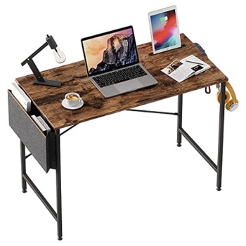 Bestier Computer Office Desk w/ Steel Frame, Mobile Phone and Tablet Stand, Headphone Hook, Adjustable Feet, & Storage Bag, Rustic Brown, 39 inch | The Storepaperoomates Retail Market - Fast Affordable Shopping