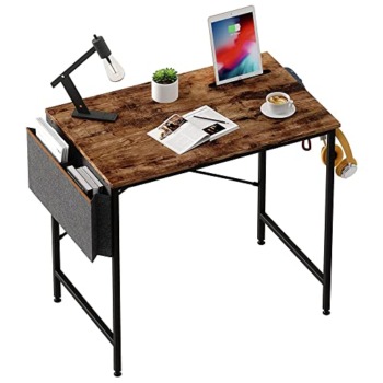 Bestier 32 Inch Modern Simple Style Table Home Office Wood Desktop Mount Computer Desk with Storage Bag and Iron Hook, Rustic Brown | The Storepaperoomates Retail Market - Fast Affordable Shopping