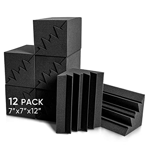 Sonic Acoustics 12 Pack Acoustic Foam Panels 7″ X 7″ X 12″ Sound Absorbing Panel, Bass Trap Studio Foam, Corner Block Finish, Sound Panels Soundproof Sound Insulation Absorbing