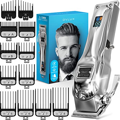 OVLUX [Newest 2023] Hair Clippers for Men – Professional Cordless Rechargeable Clippers for Hair Cutting, Full Metal Beard Trimmer, Barbers Trimmer, Birthday Gifts for Men, Gifts for Him Dad, Silver