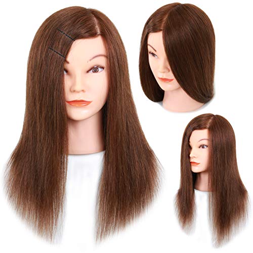 Mannequin Head with Human Hair – 20-22″ Cosmetology Mannequin Head with 100% Real Human Hair for Braiding Practice Cutting – Manikin Head with Human Hair for Hairdresser (Brown)