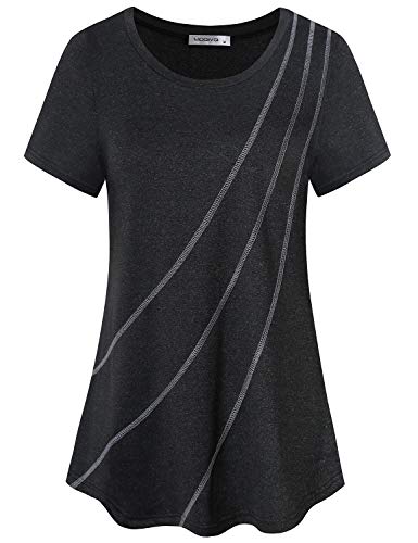 MOQIVGI Moisture Wicking Shirts Women, Short Sleeve Yoga Tops, Gym Exercise Running Hiking Outdoor Recreation Fashion Cute Casual Dry Fit Plus Size Activewear Black XX-Large