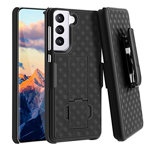 Fingic Galaxy S21 Case, Samsung Galaxy S21 Case Holster Case Combo Shell Slim Rugged Case with Built-in Kickstand Swivel Belt Clip Holster Shockproof Cover for Samsung Galaxy S21 6.2 inch 2021, Black