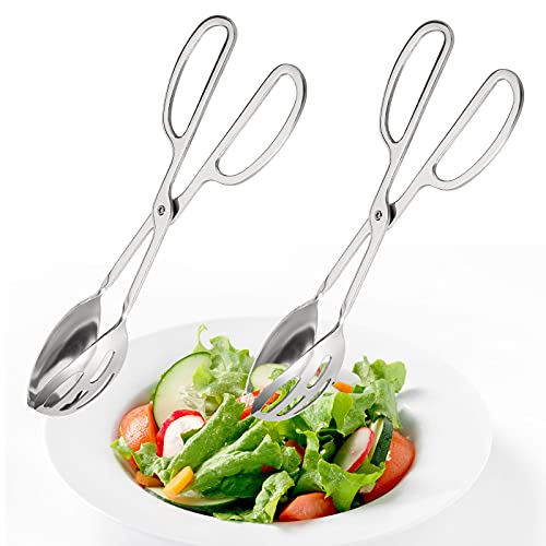 Jucoan 2 Pack Buffet Tongs Salad Tongs, 10 Inch Stainless Steel Food Serving Tongs Bread Tongs with Scissor Handles for Kitchen, Party