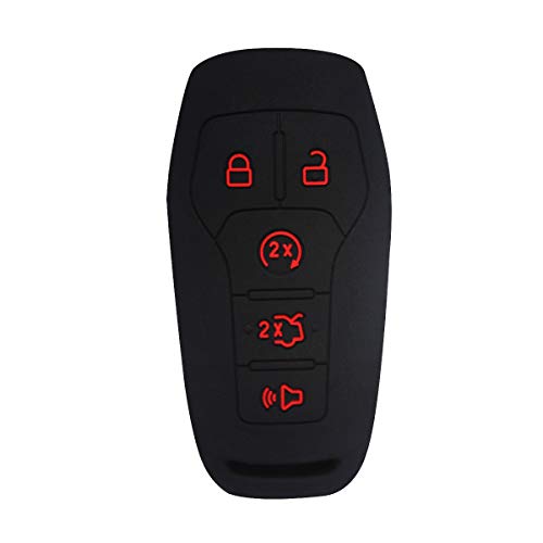 BTSMONE Silicone Key Fob Cover Case Skin Jacket for Ford F-150 Lincoln Fusion MKZ Mustang MKC 5 Buttons Smart Key Black