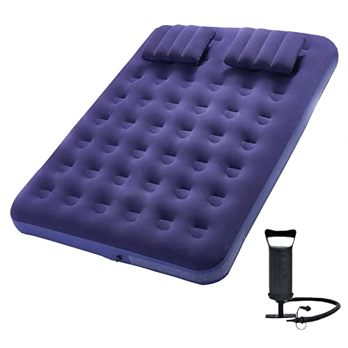 Honeydrill Queen Size Air Mattress for Camping,Inflatable Airbed with Flocked and Pillows for Room,Air Pump Included Hiking Travel