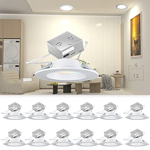 12 Pack LED Recessed Lighting 6 Inch, CRI90 3000K/4000K/5000K Selectable LED Can Lights, Dimmable Can-Killer Downlight,12W 1200LM (110W Eqv.) Canless LED Recessed Light-IC Rated