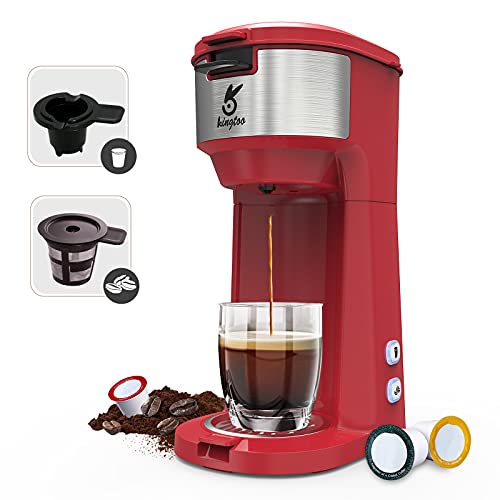 KINGTOO Single Serve Coffee Maker, Single Serve K Cup Coffee Maker for K-Cup Pod & Ground Coffee, Thermal Drip Instant Mini Coffee Machine with Self Cleaning Function, Brew Strength Control