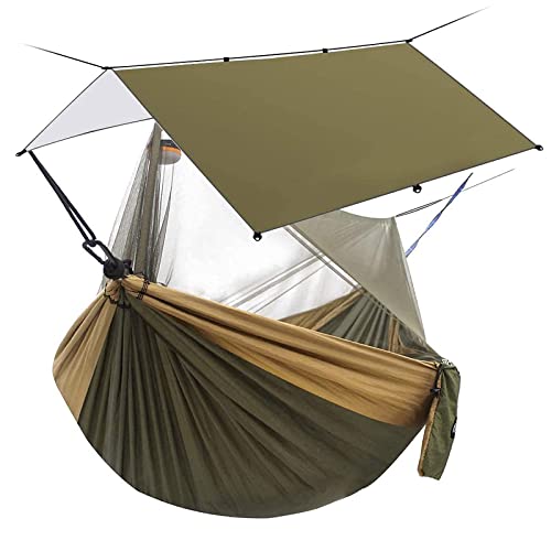Sunyear Camping Hammock with Net & Sunyear Hammock Rain Fly Tent Tarp Provides Effective Protection Against Rain