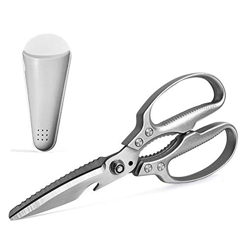 Multi Purpose Stainless Steel Kitchen Scissors Heavy Duty Kitchen Shears for Cutting Chicken, Meat, Fish, Vegetable, BBQ, Fruits, Seafood, Open Jars and Nut Cracker and Super Sharp (silver)