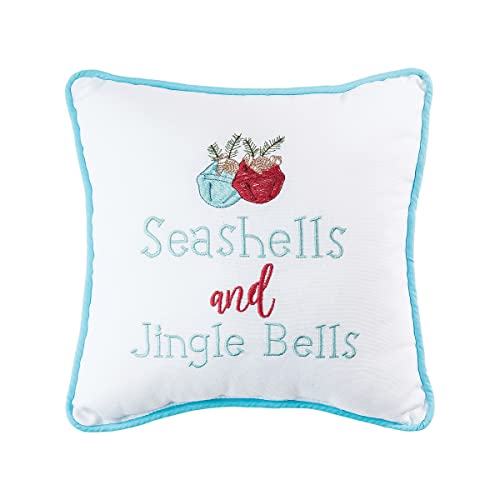 C&F Home 10″ x 10″ Seashells and Jingle Bells Decor Decoration Christmas Embroidered Throw Pillow for Sofa Couch or Bed 10″ x 10″ White