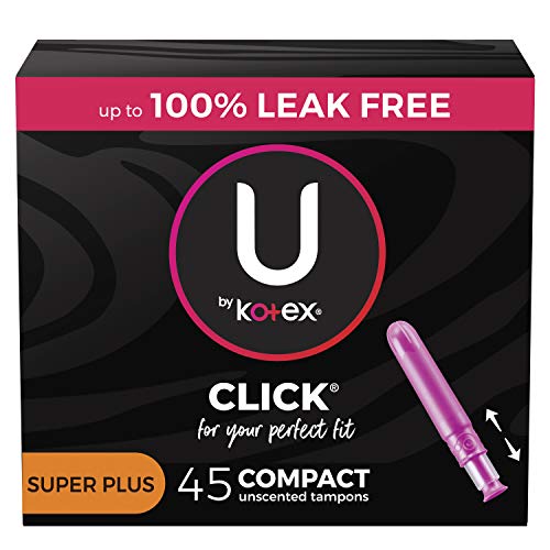 U by Kotex Click Compact Tampons, Super Plus Absorbency, Unscented, 45 Count