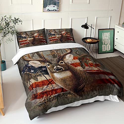 HOSIMA Deer Hunting,Hunter Bedding Set Queen American Flag Bedding,Hunting Themed Duvet Cover Queen Size for Husband Boys Room Decor,Deer Bedding Sets for Teens,Bed Set Full Size with 2 Pillowcases. | The Storepaperoomates Retail Market - Fast Affordable Shopping