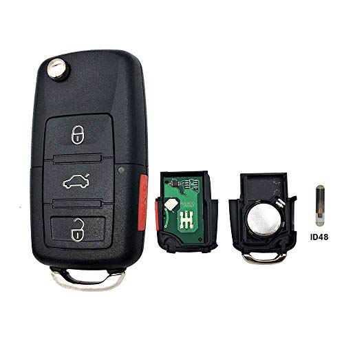 Dudely Replacement Keyless Entry Remote Flip Key Fob fits 2002 2003 2004 2005 VW Jetta,Golf,Passat 315MHz ID48 Chip (HLO1J0959753AM/HLO1J0959753DC),Size 2