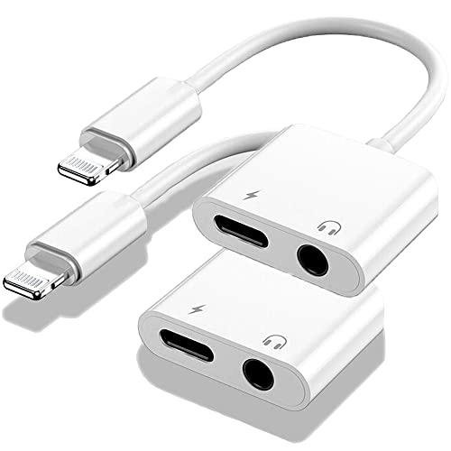Apple MFi Certified 2 Pack Lightning to 3.5mm Headphones Jack Aprolink Adapter for iPhone Dongle 2 in 1 Charger and Aux Audio Splitter Adapter Compatible with iPhone 12 11 XS XR 8 7