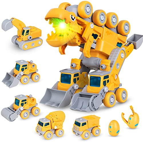 86 Pcs Construction Vehicle Take Apart Dinosaur Toys,5-in-1 Transform Dinosaur Building Toys for 3 4 5 6 7 8 9 10 and up Years Old Boys Girls Kids Gift, STEM Assembly Learning Engineering Car Playset