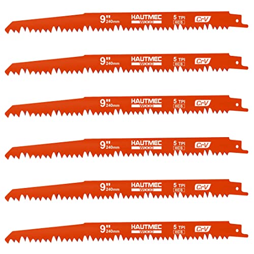 HAUTMEC 9 Inch Reciprocating Saw Blades,Sawzall Blades,Pruner Saw Blades 6 Piece Set for Wood and Trimming Cutting HT0167-CT