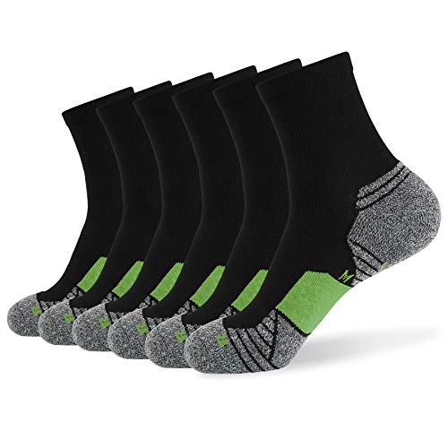 WANDER Men’s Athletic Ankle Socks 6 Pairs Running Socks for Sport Low Cut Cycling Socks 6-9/10-12/12-14 (Black Green, Shoe Size: 12-14)