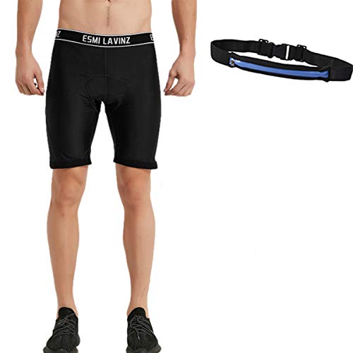 ESMI LAVINZ Men’s Cycling Underwear 4D Padded Road Mountain Bike Shorts MTB shorts Anti-Slip Leg Grips & A Waist Bag Black M