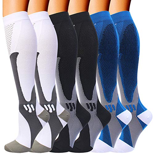 Double Couple 6 Pairs Compression Socks for Men Women 20-30mmhg Knee High Medical Support for Sports Nurses Circulation Flight Athletic