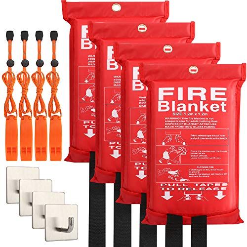 ELDAR 4-Pack Fire Blanket – X-Large Fiberglass Fire Blanket Fire Suppression Blanket – Fire Blankets Emergency for People – Fire Safety Blanket with Emergency Whistles – Fireblanket for Kitchen, Home