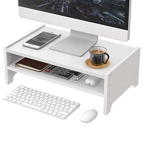Monitor Stand Riser with Storage Organizer Bamboo 3-Height Adjustment 16.7 inch Desktop Monitor Stand for Office and Home Use (White)