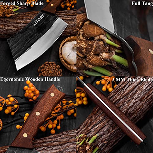Kitory Butcher Knife -7” Handmade Meat Cleaver Knife High Carbon Steel Full Tang Blade, Ergonomic Pear Wood Handle, Forged Cleaver Knife for Home Kitchen or Restaurant | The Storepaperoomates Retail Market - Fast Affordable Shopping