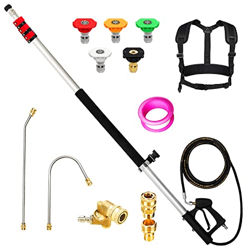 Wogoker 20FT Telescoping Wand for Pressure Washer, Extendable Power Washer Wand with 5 Spray Nozzles, Gutter Cleaner Attachment, 2 Adapters, Pivoting Coupler and Support Belt, 4000 PSI