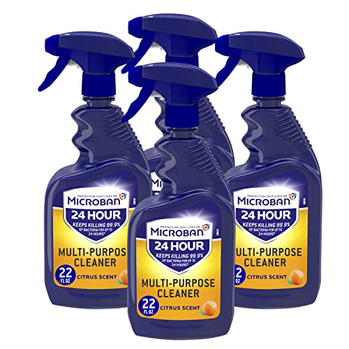 Microban Disinfectant Spray, 24 Hour Sanitizing and Antibacterial Spray, All Purpose Cleaner, Citrus Scent, 4 Count, 22 fl oz Each