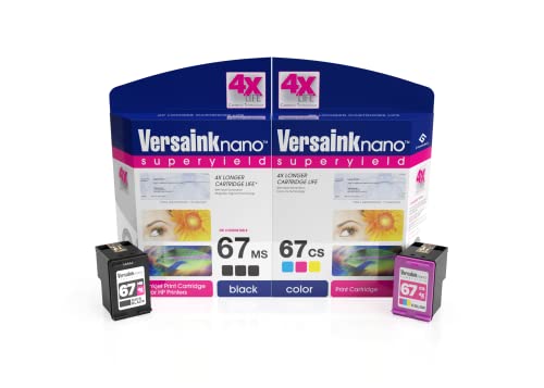 VersaInk-Nano HP 67 MS MICR Black Ink Cartridge for Check Printing & VersaInk-Nano 67 CS Tri-Color Ink Cartridge Pack
