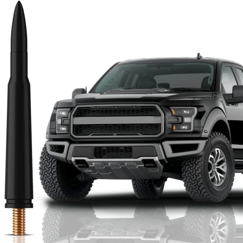 Bullet Antenna for Ford F-150 XL XLT 2009-2023 – Highly Durable Premium Truck Antenna 5.45 Inch – Car Wash-Proof Radio Antenna for FM AM – Black, 50 Caliber Design – Ford F150 Accessories