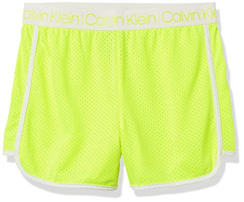 Calvin Klein Girls’ Performance Pull-On Mesh Sport Shorts, Yellow Mesh, 8-10