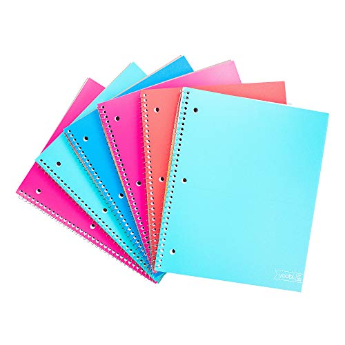 Yoobi Spiral Notebook Set – 6 College Ruled Notebooks, 100 Perforated Pages, 3-Hole Punch – 4 Colors, PVC Free – Bulk Notebooks For School, Office & College – 6 pack