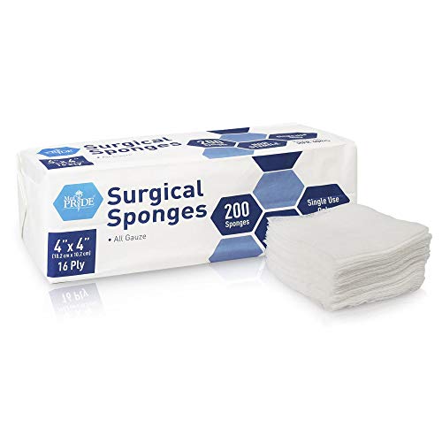 Medpride Surgical Sponges 200 Pack –Gauze Pads Non sterile -First Aid Wound Care Dressing Sponge –Woven Medical Nonstick, Non Adherent Mesh Scrubbing Bandages –Disposable, Absorbent 4” x 4”, 16 ply