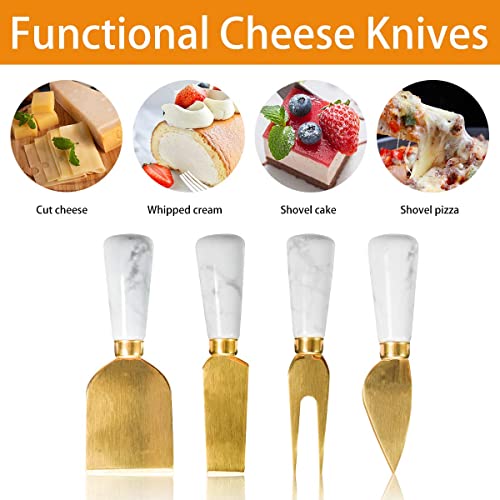 4PCs Gold Cheese Knife Set, Marble Cheese Butter Spreader Cutter with Ergonomic Ceramic Handle for Bread, Stainless Steel Cheese Shaver and Fork for Kids, Birthday, Wedding, Anniversary(Gold) | The Storepaperoomates Retail Market - Fast Affordable Shopping