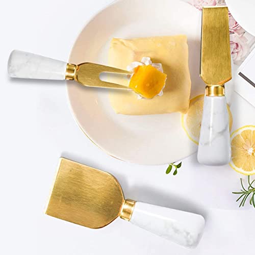 4PCs Gold Cheese Knife Set, Marble Cheese Butter Spreader Cutter with Ergonomic Ceramic Handle for Bread, Stainless Steel Cheese Shaver and Fork for Kids, Birthday, Wedding, Anniversary(Gold) | The Storepaperoomates Retail Market - Fast Affordable Shopping