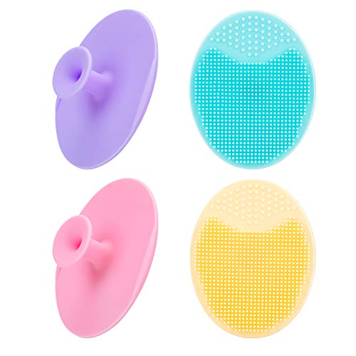 4 Pack Face Scrubber,JEXCULL Soft Silicone Facial Cleansing Brush Face Exfoliator Blackhead Acne Pore Pad Cradle Cap Face Wash Brush for Deep Cleaning Skin Care