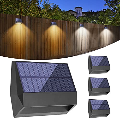 Bridika Solar Fence Lights LED Solar Wall Lights Outdoor IP65 Waterproof 2 Lighting Modes for Backyard Garden Garage and Pathway (Warm and Cool Light, 4 Packs)