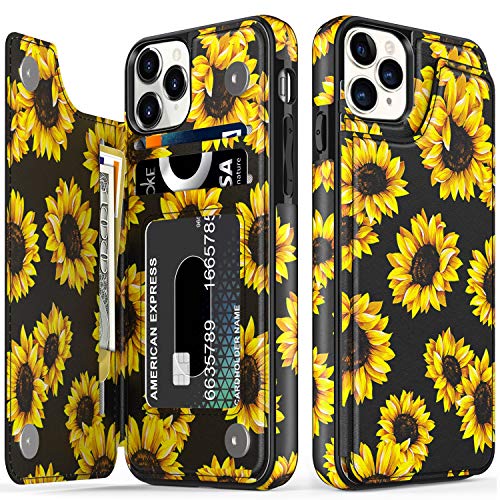LETO iPhone 12 Pro Max Case,Flip Folio Leather Wallet Case Cover with Fashion Flower Designs for Girls Women,with Card Slots Kickstand Phone Case for iPhone 12 Pro Max 6.7″ Blooming Sunflowers