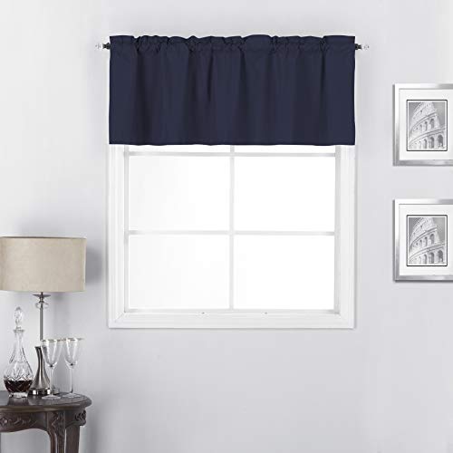 Interior Trends Twilight 1 Piece 100% Blackout Thermal Insulated Rod Pocket Window Curtain Valance (52″ W x 18″ L, Navy Blue)