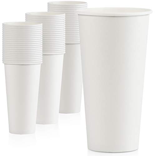 Fit Meal Prep [100 Pack] 20 Oz Disposable White Paper Cups – On the Go Hot and Cold Beverage All-Purpose Sampling Portion Cup for Coffee, Espresso, Cortado, Water, Tea and Juice, Food Grade Safe