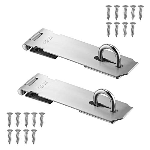 Lpraer 2 Pack Door Hasp Latch Lock 5 Inch Stainless Steel Safety Packlock Clasp Thick Door Gate Lock Hasp with Screws Brushed Finish for Furniture