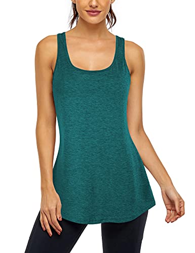 Cestyle Loose Tank Tops for Women, Ladies Racerback Tanks with Built in Bra Soft Surroundings Tennis Golf Football Jersey Curved Hem Run Workout Clothing Green X-Large