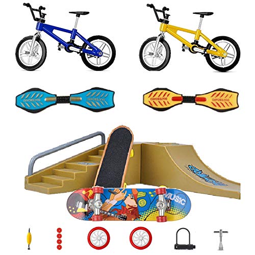 Yoeevi Mini Finger Sports Park Ramp Toys Set, Skateboards/Bikes/Swing Boards/ Replacement Wheels and Tools with Ramp and Rail Park Stair Educational Finger Toy Set for Kids Party Favor