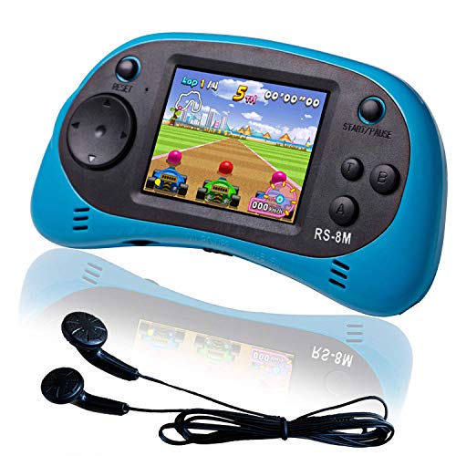 EASEGMER 16 Bit Kids Handheld Games Built-in 220 HD Video Games, 2.5 Inch Portable Game Player with Headphones – Best Travel Electronic Toys Gifts for Toddlers Age 3-10 Years Old Children (Blue)