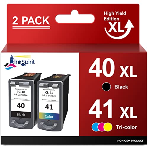 InkSpirit Remanufactured Ink Cartridge Replacement for Canon PG-40 CL-41 PG40 CL41 Black Color Use in Pixma MP140 iP2500 MP470 MP190 MP160 iP2600 iP1800 MP210 iP1900 iP1700 iP1600 (1 Black, 1 Color)