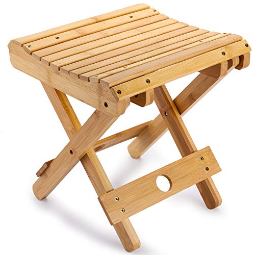 Lawei Bamboo Folding Step Stool – 12 Inch Bamboo Shower Bench Stool Spa Bath Seat Chairs for Shower, Leg Shaving and Foot Rest
