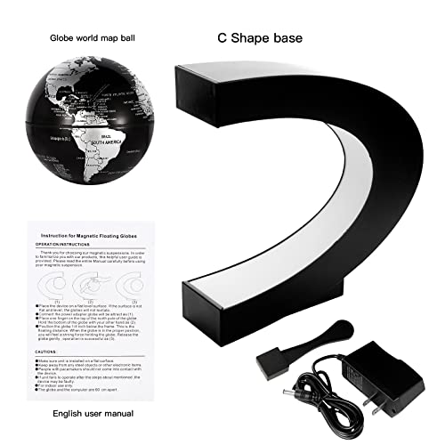 Gresus Magnetic Levitation Floating World Map Globe with C Shape Base, Floating Globe with LED Lights, Great Fathers Students Teacher Business Boyfriend Birthday Gift for Desk Decoration （Black ) | The Storepaperoomates Retail Market - Fast Affordable Shopping
