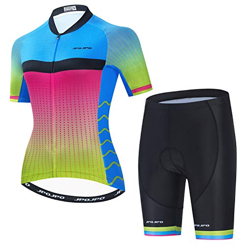 Weimostar Women Cycling Jersey Set 5D Gel Shorts Short Sleeve Biking Shirt Girl Bicycle Clothing Quick Dry Green Blue Size XL