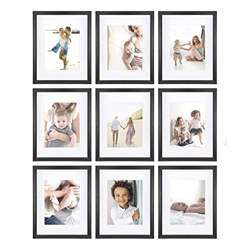 Sheffield Home 9 Piece Gallery Wall Frame Set, 11×14 in. matted to 8×10 in. (Matte Black)